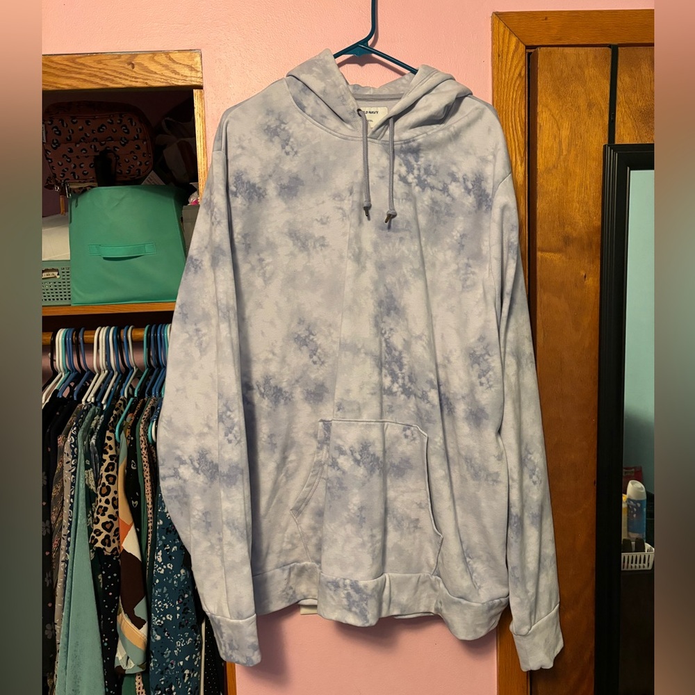 White & Blue Tie Dye Hoodie Sweater 3x